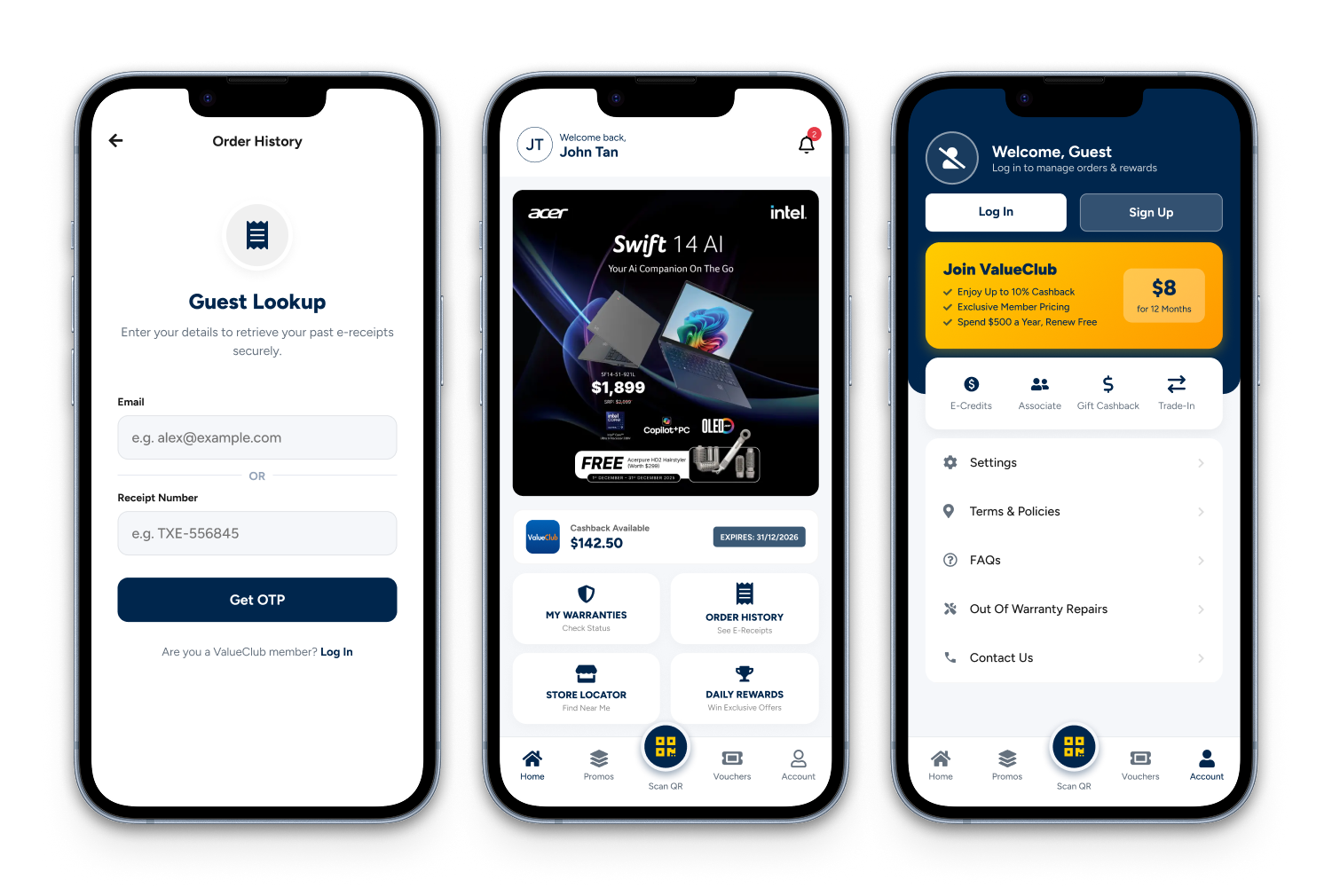 Challenger ValueClub mobile app redesign screens